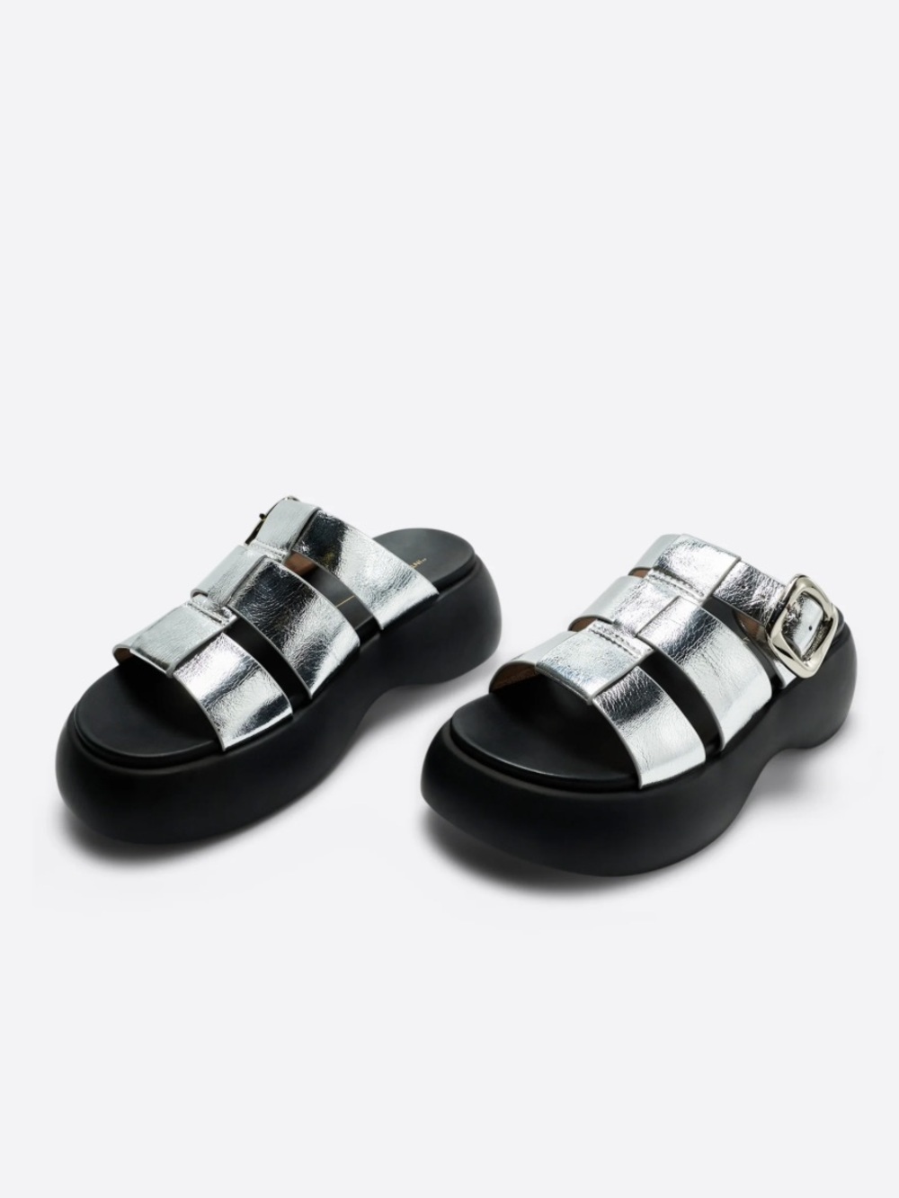New Intentionally Blank Nell Platform Sandal Metallic Silver Leather Sz 11